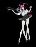  androgynous artist_request black_eyes black_hair gem_uniform_(houseki_no_kuni) houseki_no_kuni long_hair looking_at_viewer obsidian_(houseki_no_kuni) pink_eyes pink_hair red_beryl_(houseki_no_kuni) red_eyes redhead short_hair shorts smile sparkle suspenders sword twintails uniform weapon 