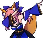  1girl animal_ears armpits bare_shoulders blue_dress blue_ribbon breasts cleavage dab_(dance) detached_sleeves dress fate/extra fate_(series) fox_ears fox_girl fox_tail hair_ribbon japanese_clothes kimono long_hair long_sleeves pink_hair ribbon solo speckticuls tail tamamo_(fate)_(all) tamamo_no_mae_(fate) transparent_background 