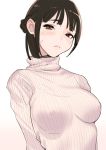  1girl black_hair blush braid brown_eyes covered_nipples dytm french_braid highres original ribbed_sweater sweater turtleneck upper_body 