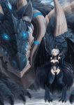  1girl barbariank commentary commission dragon eyebrows_visible_through_hair grey_hair highres horns lilica monster_girl monster_girl_encyclopedia short_hair solo 