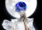 1other androgynous bloodcat_(babacatcat) blue_eyes blue_hair golden_arms hand_on_own_chin heterochromia houseki_no_kuni looking_at_viewer moon phosphophyllite phosphophyllite_(ll) short_hair spoilers