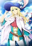  absurdres blonde_hair blue_eyes chevalier_d&#039;eon_(fate/grand_order) cloak commentary_request fate/grand_order fate_(series) flower gloves hat hat_flower highres long_hair long_sleeves looking_at_viewer solo white_flower white_gloves 
