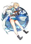  1girl ankle_boots bangs belt black_footwear blonde_hair blue_dress blue_eyes blush boots breasts brown_belt buckle closed_mouth coat collared_coat dated double-breasted dress eyebrows_visible_through_hair eyes_visible_through_hair floating floating_hair flower fur-trimmed_coat fur_trim girls_frontline gun hair_between_eyes hair_ornament hair_over_shoulder hairband heart henry_davis highres holding holding_gun holding_weapon lily_(flower) long_hair looking_at_viewer magazine_(weapon) medium_breasts military military_uniform miniskirt mountain off_shoulder open_clothes open_coat panties pantyshot petals sidelocks signature skirt smile solo submachine_gun suomi_kp/-31 suomi_kp31_(girls_frontline) symbol-shaped_pupils thigh-highs thighs underwear uniform weapon white_legwear white_panties zettai_ryouiki 