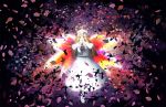  agent_(ikuoikuo) blonde_hair blue_eyes dress fairy_wings hat highres lily_white long_hair multicolored multicolored_wings petals pom_pom_(clothes) touhou white_dress white_footwear wings 
