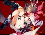  1girl anchor_symbol animal_ears brown_hair cat_ears commentary_request glasses looking_at_viewer original panties pantyshot red_background short_hair solo tagme thighs toridamono underwear violet_eyes weapon 