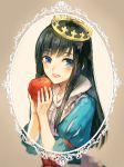  1girl apple bangs black_hair blue_eyes blush crown food fruit light_smile long_hair looking_at_viewer marchen puffy_short_sleeves puffy_sleeves sakuharu_(hkhkbn) schneewittchen short_sleeves smile solo sound_horizon 