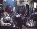 1girl 2017 2boys artificial_eyes asian assault_rifle batou black_hair bob_cut breasts cable cleavage cyberpunk cyborg dated dirty door ducking ghost_in_the_shell gun hallway helmet highres kneeling kusanagi_motoko large_breasts lips manly mecha multiple_boys police prosthesis prosthetic_arm realistic redesign rifle robot science_fiction shield short_hair shotgun signature submachine_gun tactical_clothes weapon white_eyes yintion 