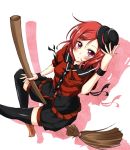  alternate_costume broom broom_riding commentary_request hat jiino looking_at_viewer love_live! love_live!_school_idol_project mini_hat nishikino_maki redhead short_sleeves shorts solo thigh-highs violet_eyes 