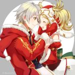  1girl 2900cm 2girls blonde_hair blush christmas christmas_tree dress fire_emblem fire_emblem:_kakusei fire_emblem_heroes hair_ornament liz_(fire_emblem) long_hair male_my_unit_(fire_emblem:_kakusei) multiple_girls my_unit_(fire_emblem:_kakusei) open_mouth short_hair short_twintails simple_background smile twintails 