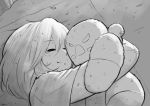  1girl adeptus_astartes child commentary dirty dirty_clothes dirty_face doll hug lutherniel sleeping warhammer_40k 