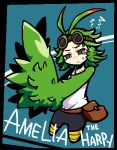  1girl amelia_(khimera) bird_wings goggles goggles_on_head green_hair harpy khimera_destroy_all_monster_girls monster_girl remoremora wings 