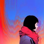  1girl black_hair closed_eyes earphones ilya_kuvshinov original profile scarf short_hair smile solo upper_body 