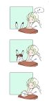  1girl 3koma animalization blonde_hair blush brown_hair closed_eyes closed_mouth comic commentary desk diana_cavendish kagari_atsuko little_witch_academia mouth_hold rabbit rey_2911 shirt short_sleeves spoken_zzz white_shirt zzz 