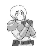  1girl hands_together headwear_removed helmet helmet_removed imperial_guard lutherniel military military_uniform monochrome short_hair uniform warhammer_40k 