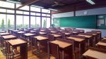  chair chalkboard classroom clock copyright_name day desk indoors mikago_kotaro no_humans plant potted_plant re:lief_~shin&#039;ai_naru_anata_e~ scenery school_desk tree wall_clock watermark 