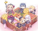  +_+ 6+girls abigail_williams_(fate/grand_order) ahoge armor artoria_pendragon_(all) bangs black_bow black_cape black_dress black_footwear black_hair black_hat black_ribbon blonde_hair blue_eyes blush bow cape chibi closed_mouth commentary_request dress eating ereshkigal_(fate/grand_order) eyebrows_visible_through_hair fate/grand_order fate_(series) floral_print food fur-trimmed_cape fur_trim gauntlets grey_eyes hair_between_eyes hair_bow hair_bun hair_ribbon hat headpiece holding horn jeanne_d&#039;arc_(alter)_(fate) jeanne_d&#039;arc_(fate)_(all) juubako katsushika_hokusai_(fate/grand_order) lavinia_whateley_(fate/grand_order) long_hair long_sleeves minigirl multiple_girls no_nose obentou obi octopus one_eye_closed open_mouth orange_bow osechi pale_skin parted_bangs pink_eyes pink_footwear purple_bow purple_cape red_eyes ribbon rioshi saber_alter sash shrimp silver_hair sitting skull sleeves_past_fingers sleeves_past_wrists smile sparkle stuffed_animal stuffed_toy sweat teddy_bear two_side_up v-shaped_eyebrows very_long_hair wavy_mouth white_hair wide-eyed yellow_eyes 