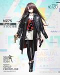  1girl black_hair girls_frontline gun hair_between_eyes handgun holding holding_weapon long_hair looking_at_viewer nz_75 nz_75_(girls_frontline) pistol redhead solo very_long_hair weapon yellow_eyes 