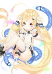  1girl aruma_(sawayaka_tokuko_miruku) azur_lane bangs between_legs black_footwear blonde_hair blush breasts character_name closed_mouth commentary_request detached_sleeves double_v dress eldridge_(azur_lane) eyebrows_visible_through_hair facial_mark hair_ornament hand_between_legs high_heels highres long_hair long_sleeves looking_at_viewer panties puffy_long_sleeves puffy_sleeves red_eyes shoes small_breasts smile solo tail thigh-highs twintails underwear v very_long_hair white_dress white_legwear white_panties 