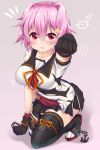  1girl black_legwear black_skirt blush breasts commentary_request hair_between_eyes highres kantai_collection ko_yu medium_breasts motion_lines pink_hair pleated_skirt red_eyes remodel_(kantai_collection) short_hair short_sleeves skirt smile solo star tama_(kantai_collection) thigh-highs 