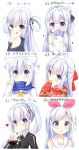  1girl alternate_costume alternate_hairstyle animal_ears azur_lane blue_eyes blue_hair blush cosplay doll gochuumon_wa_usagi_desu_ka? hair_ornament hair_ribbon kafuu_chino kouda_suzu looking_at_viewer namesake open_mouth ribbon side_ponytail solo unicorn_(azur_lane) unicorn_(azur_lane)_(cosplay) x_hair_ornament 