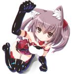  1girl animal_ears bangs bare_shoulders blush breasts cat_ears dd_(ijigendd) detached_collar elbow_gloves eyebrows_visible_through_hair frame_arms_girl gloves headgear innocentia long_hair looking_at_viewer solo thigh-highs twintails white_background 