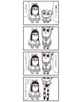  2girls 4koma :3 bkub bow comic greyscale hair_bow highres long_hair monochrome multiple_girls pipimi poptepipic popuko school_uniform serafuku sidelocks translation_request two_side_up 