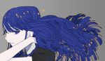  androgynous artist_request blue_eyes blue_hair flowing_hair houseki_no_kuni lapis_lazuli_(houseki_no_kuni) light_smile long_hair looking_at_viewer solo 