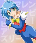  1girl allenby_beardsley bioroid_hei blue_bodysuit blue_hair bodysuit breasts commentary_request g_gundam gloves green_eyes gundam mobile_trace_suit multicolored multicolored_bodysuit multicolored_clothes short_hair smile solo 