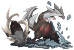  attack claws commentary_request debris digging dirt drill excadrill no_humans pearl7 pokemon pokemon_(creature) simple_background standing white_background 