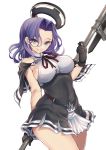  1girl absurdres black_dress black_gloves capelet dress gloves hair_intakes highres kantai_collection kaorihero mechanical_halo purple_hair red_ribbon remodel_(kantai_collection) ribbon short_hair simple_background solo tatsuta_(kantai_collection) violet_eyes white_background 