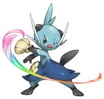  attack black_eyes closed_mouth colorful commentary_request dewott frown full_body legs_apart looking_at_viewer no_humans one_eye_closed pearl7 pokemon pokemon_(creature) rainbow_gradient simple_background solo standing tears white_background 