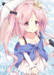  1girl azur_lane breasts cleavage highres juno_(azur_lane) open_mouth pink_hair satsuki_yukimi umbrella 
