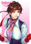  1girl breasts brown_eyes headband kasugano_sakura ken19941028 red_headband short_hair street_fighter street_fighter_v 