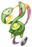  budew closed_eyes closed_mouth commentary_request full_body jumping no_humans pearl7 pokemon pokemon_(creature) seed simple_background smile solo white_background 