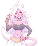 1girl android_21 black_sclera bracelet breasts cleavage detached_sleeves dragon_ball dragon_ball_fighterz drawn earrings fangs hoop_earrings jewelry liyart majin_android_21 messy_hair open_mouth pink_skin red_eyes sketch solo spoilers tail
