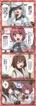  4koma absurdres aircraft airplane ark_royal_(kantai_collection) bangs blunt_bangs bob_cut braid brown_eyes brown_gloves brown_hair cleavage_cutout comic crown dog dress fingerless_gloves flower french_braid gangut_(kantai_collection) gloves grey_hair hairband highres hyuuga_(kantai_collection) kantai_collection kirihane long_hair long_sleeves mini_crown multiple_girls nontraditional_miko off-shoulder_dress off_shoulder red_flower red_ribbon red_rose redhead ribbon rose short_hair tiara translation_request undershirt white_corset 