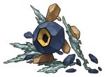  commentary_request debris full_body looking_at_viewer no_humans pearl7 pokemon pokemon_(creature) rock roggenrola simple_background solo white_background 