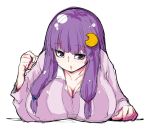  1girl :o blush breast_rest breasts cleavage hiro_(h-net) large_breasts long_hair looking_at_viewer patchouli_knowledge purple_hair solo touhou very_long_hair violet_eyes 