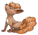  commentary_request full_body looking_up no_humans open_mouth pearl7 pokemon pokemon_(creature) simple_background solo vulpix white_background 
