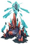  attack commentary_request debris gigalith highres no_humans pearl7 pokemon pokemon_(creature) red_eyes rock simple_background solo white_background 