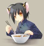  bowl changpao chinese_clothes chopsticks eating fish_cake food hato_nanawa holding holding_spoon noodles ramen soup spoon tiger_ears yellow_eyes 