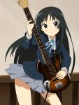  bangs bass_guitar black_hair blunt_bangs guitar hime_cut instrument k-on! long_hair rutarou school_uniform solo 