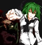  androgynous cape fang flimflam foreshortening glowing glowing_eyes green_eyes green_hair hands highres insect reverse_trap solo touhou wriggle_nightbug 