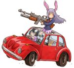  black_hair bunny_ears car gun inaba_tewi kishiinu long_hair motor_vehicle necktie purple_hair rabbit_ears red_eyes reisen_udongein_inaba short_hair skirt touhou vehicle weapon 