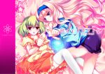  blonde_hair blue_eyes blush green_hair highres long_hair macross macross_frontier ranka_lee sheryl_nome thigh-highs thighhighs 