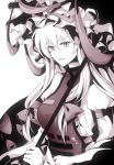  hair_ribbon hat mochi_(shipir) mochitan monochrome parasol purple ribbon slit_pupils tabard touhou trigram umbrella yakumo_yukari 