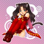  animal_ears black_hair blue_eyes boots cat_ears fate/hollow_ataraxia fate/stay_night fate_(series) kaleido_ruby long_hair lowres magical_girl panties pantyshot solo striped striped_panties tail thighhighs tohsaka_rin toosaka_rin twintails underwear xiaojie 