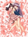  bad_feet barefoot black_hair bunny_ears carrot feet hand_holding highres holding_hands inaba_tewi long_hair lying necktie purple_hair rabbit_ears red_eyes reisen_udongein_inaba short_hair tadaneko touhou 