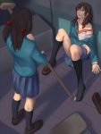  bad_id blood brown_hair bruise bullying injury maasan multiple_girls one_shoe school_uniform single_shoe socks torn_clothes 