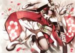  black_hair brown_eyes cherry_blossoms comb floral_pattern floral_print flower gauntlets hair_comb hair_flower hair_ornament hitodama japanese_clothes katana kimono momohime oboro_muramasa oboro_muramasa_youtouden petals sandals sheath short_kimono siro sword thigh-highs thighhighs traditional_media tree unsheathing weapon wide_sleeves 